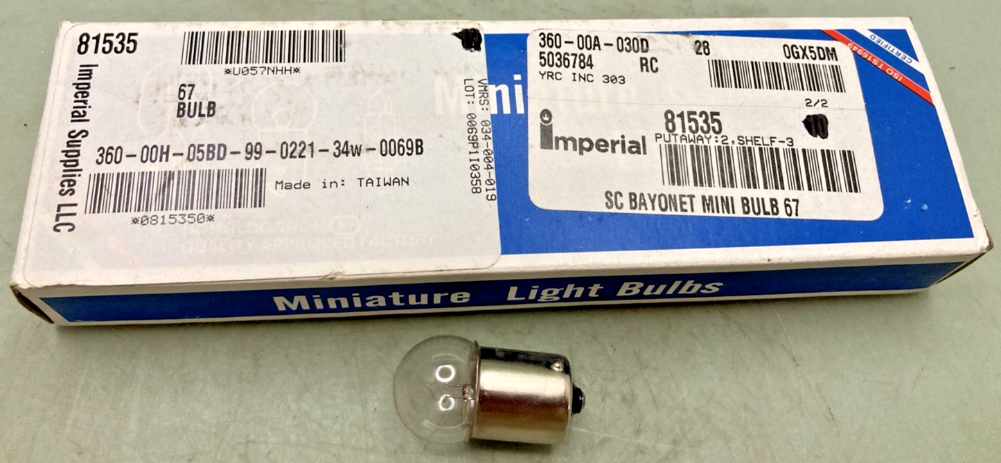 Qty 6 New Genuine Imperial 81535 Mini Bulb Trade Number 67