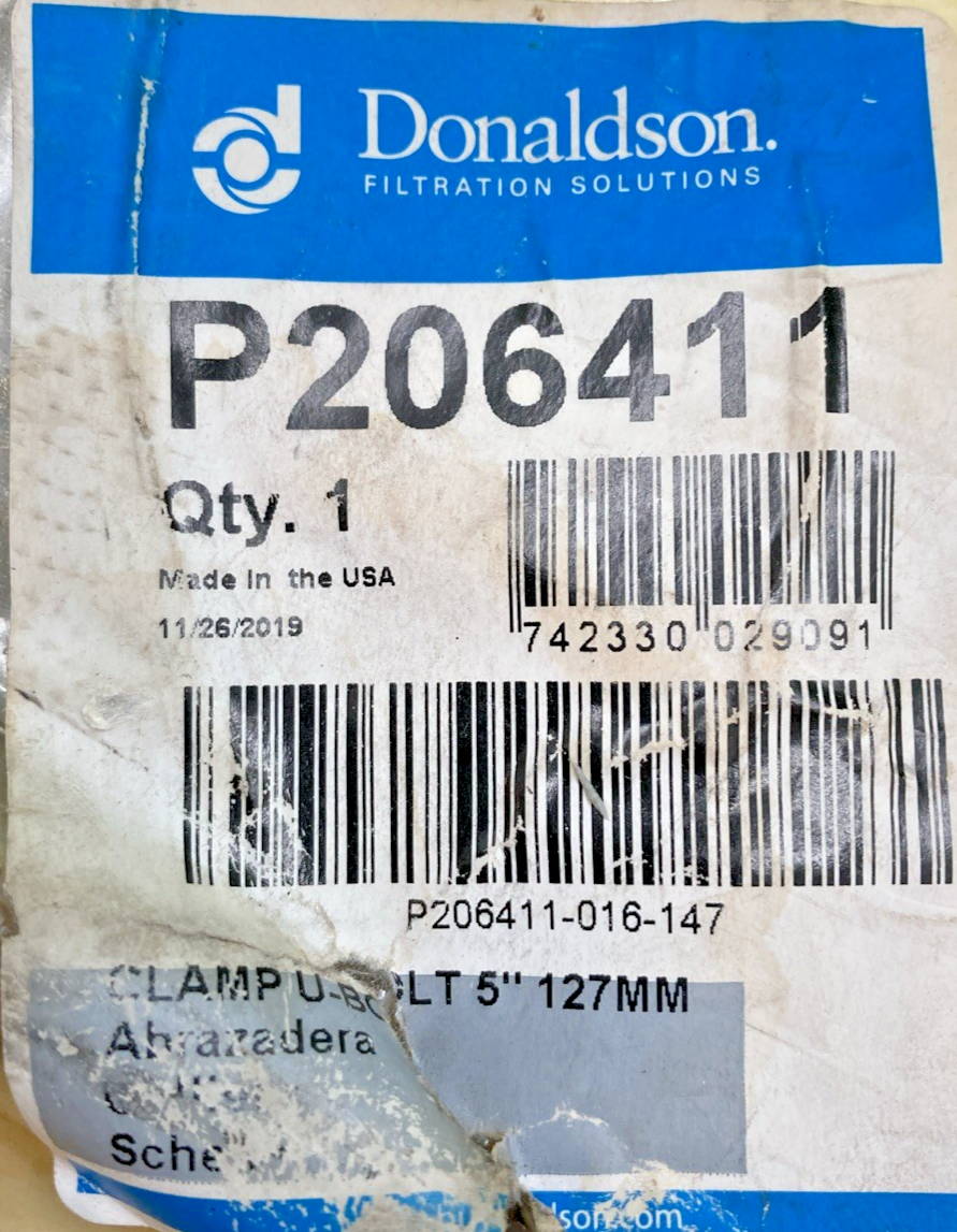 New Genuine Donaldson P206411 Clamp U-Bolt 5" 127 mm