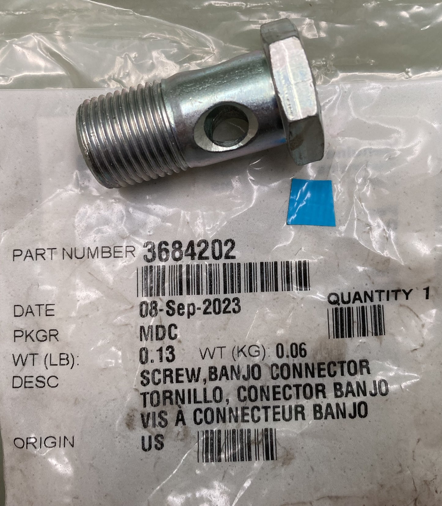 New Genuine Cummins 3684202 Screw, Banjo Connector