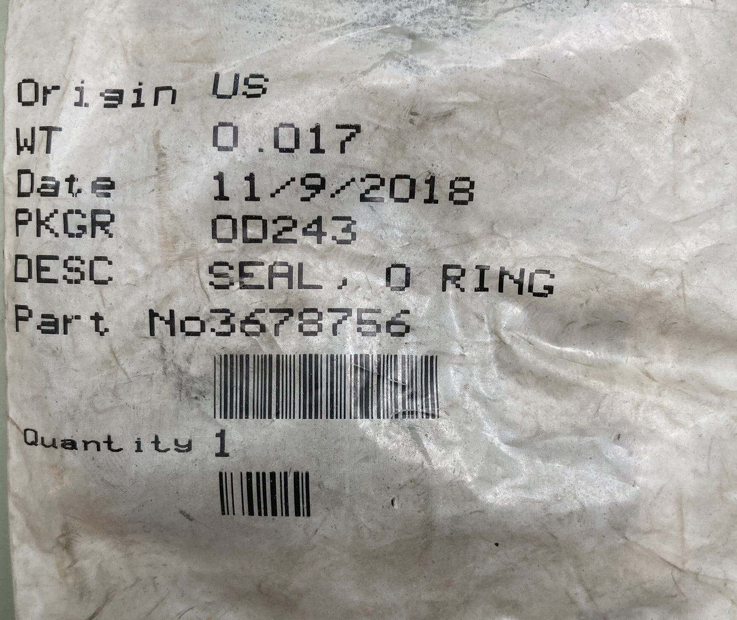 New Genuine Cummins 3678756 Seal, O Ring