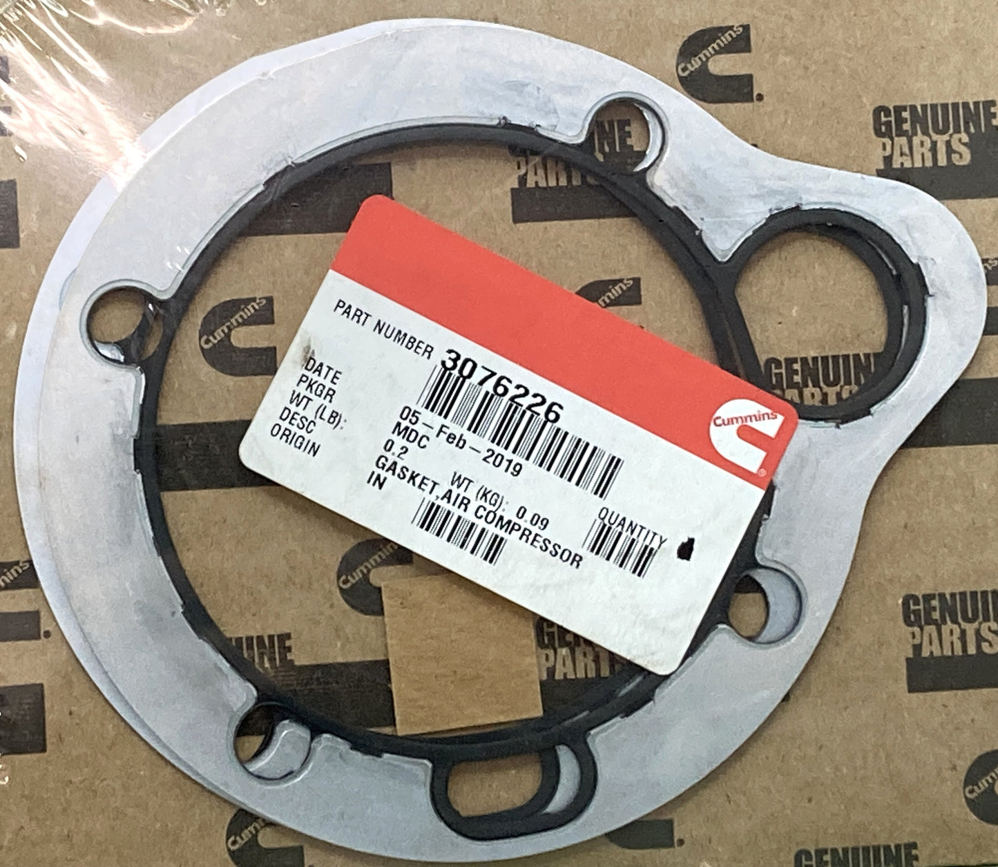 2 Pk. New Genuine Cummins 3076226 Air Compressor Gasket