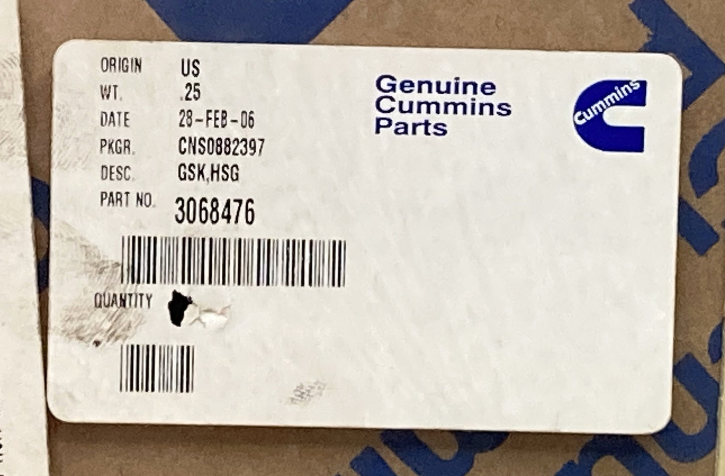 3 Pk. New Genuine Cummins 3068476 Housing Gasket