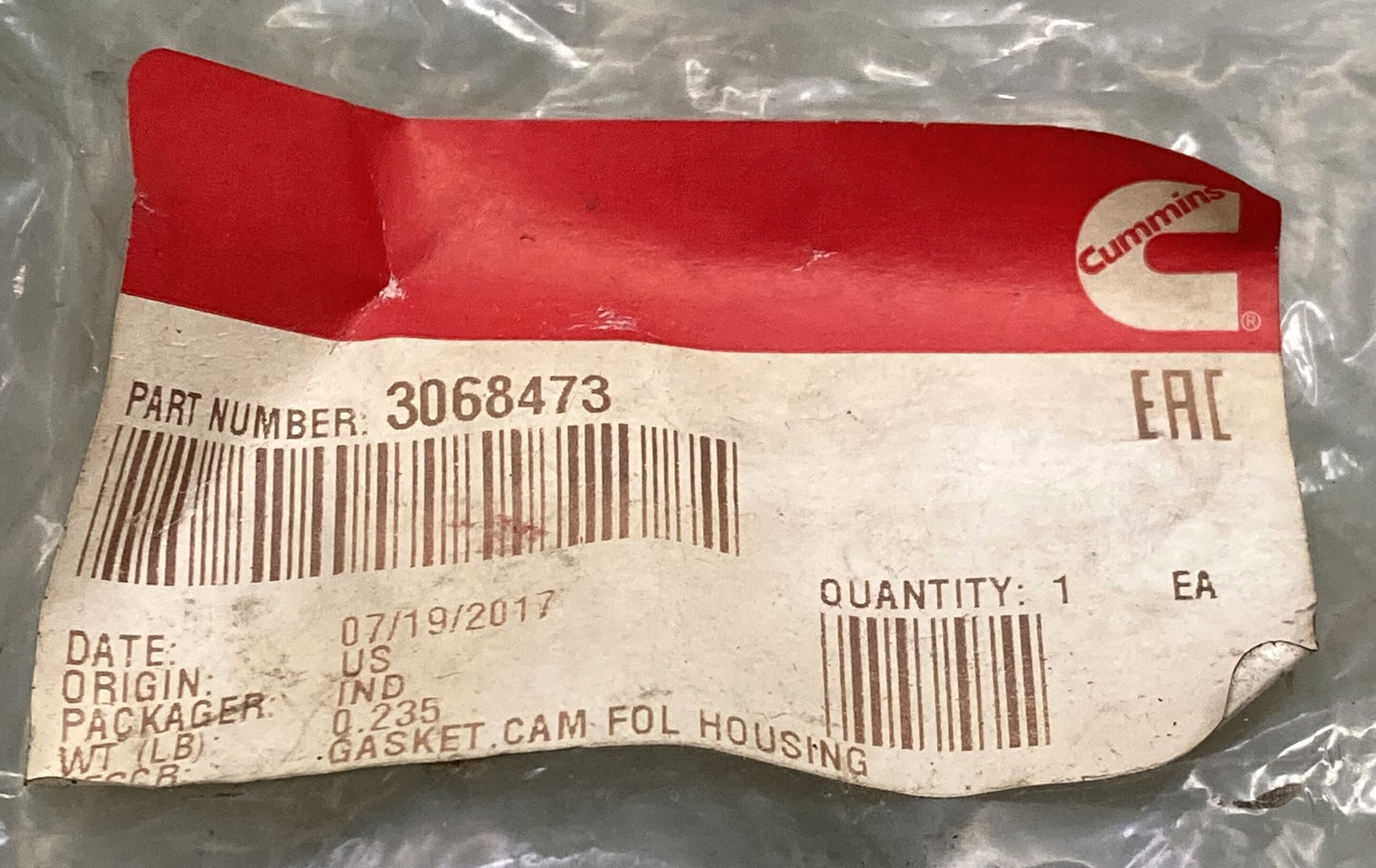 New Genuine Cummins 3068473 Cam Fol Housing Gasket