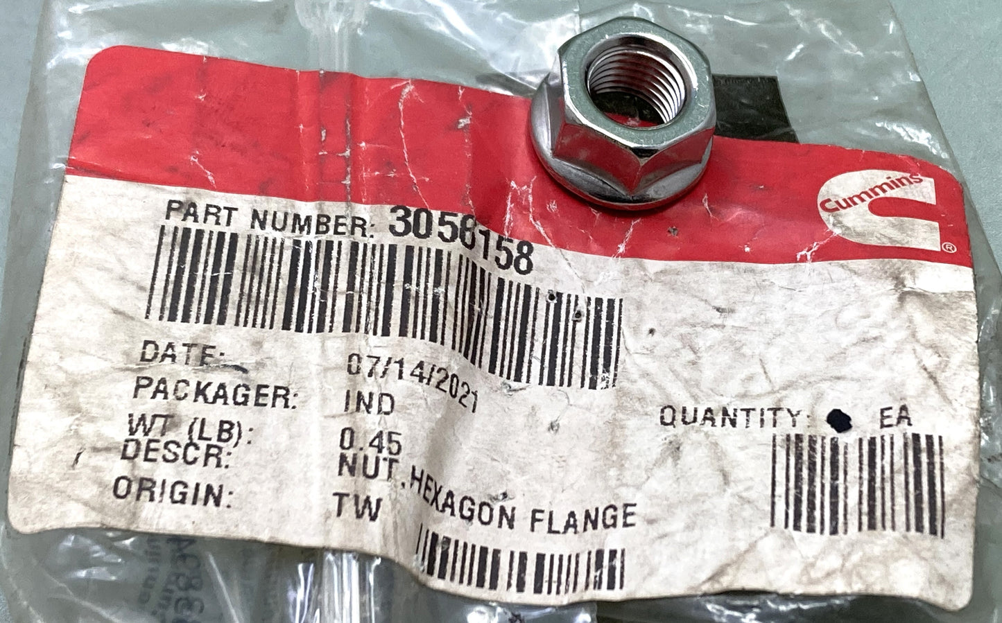 New Genuine Cummins 3056158 Hexagon Flange Nut