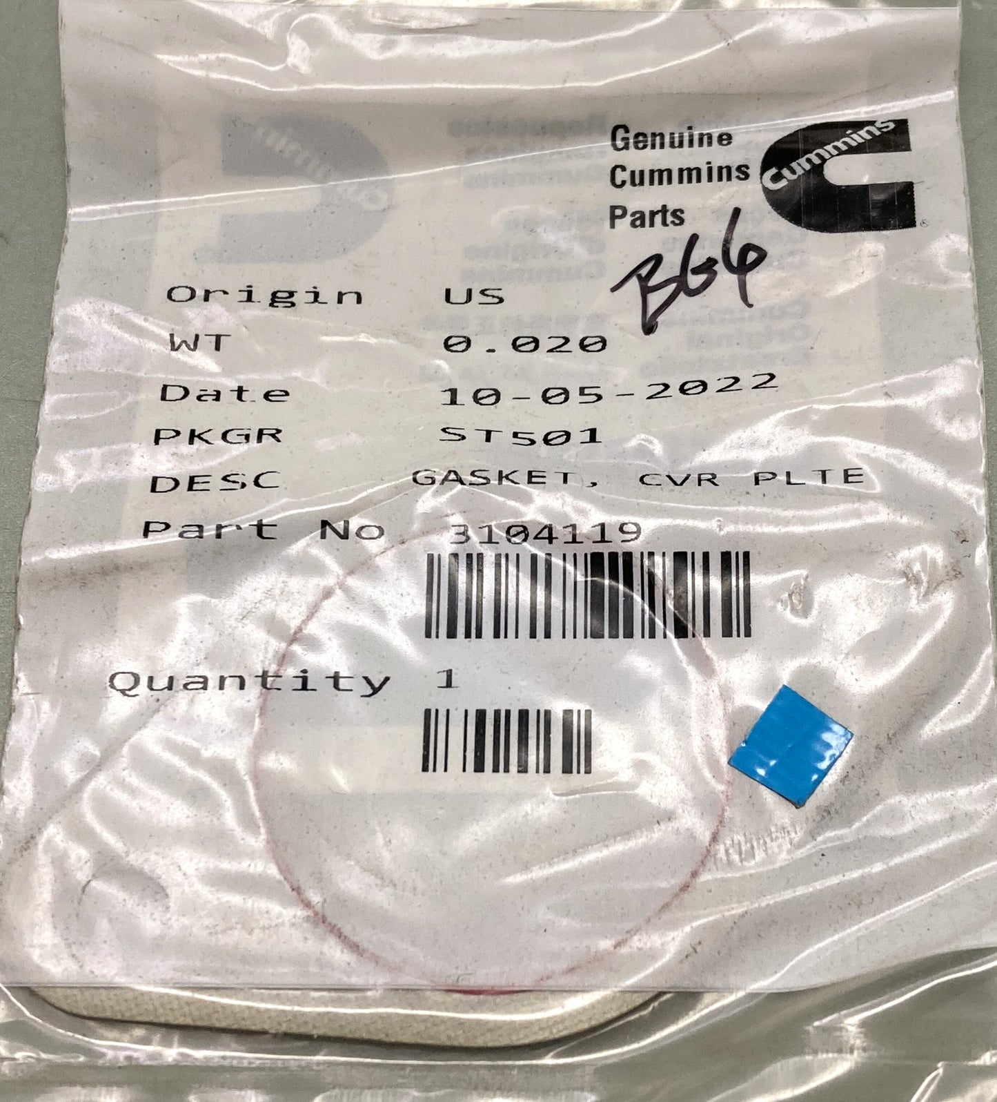 New Genuine Cummins 3104119 CVR Plate Gasket