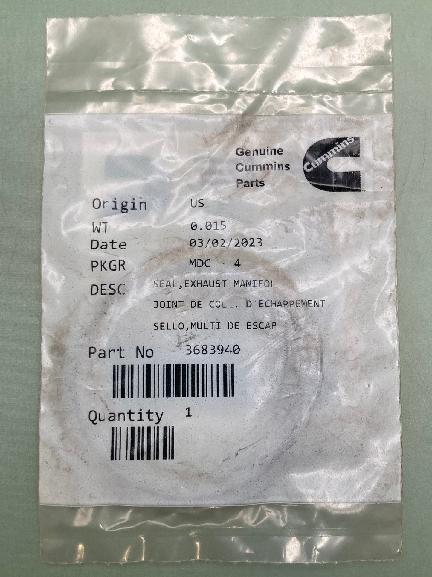 New Genuine Cummins 3683940 Seal, Manifold Exhaust