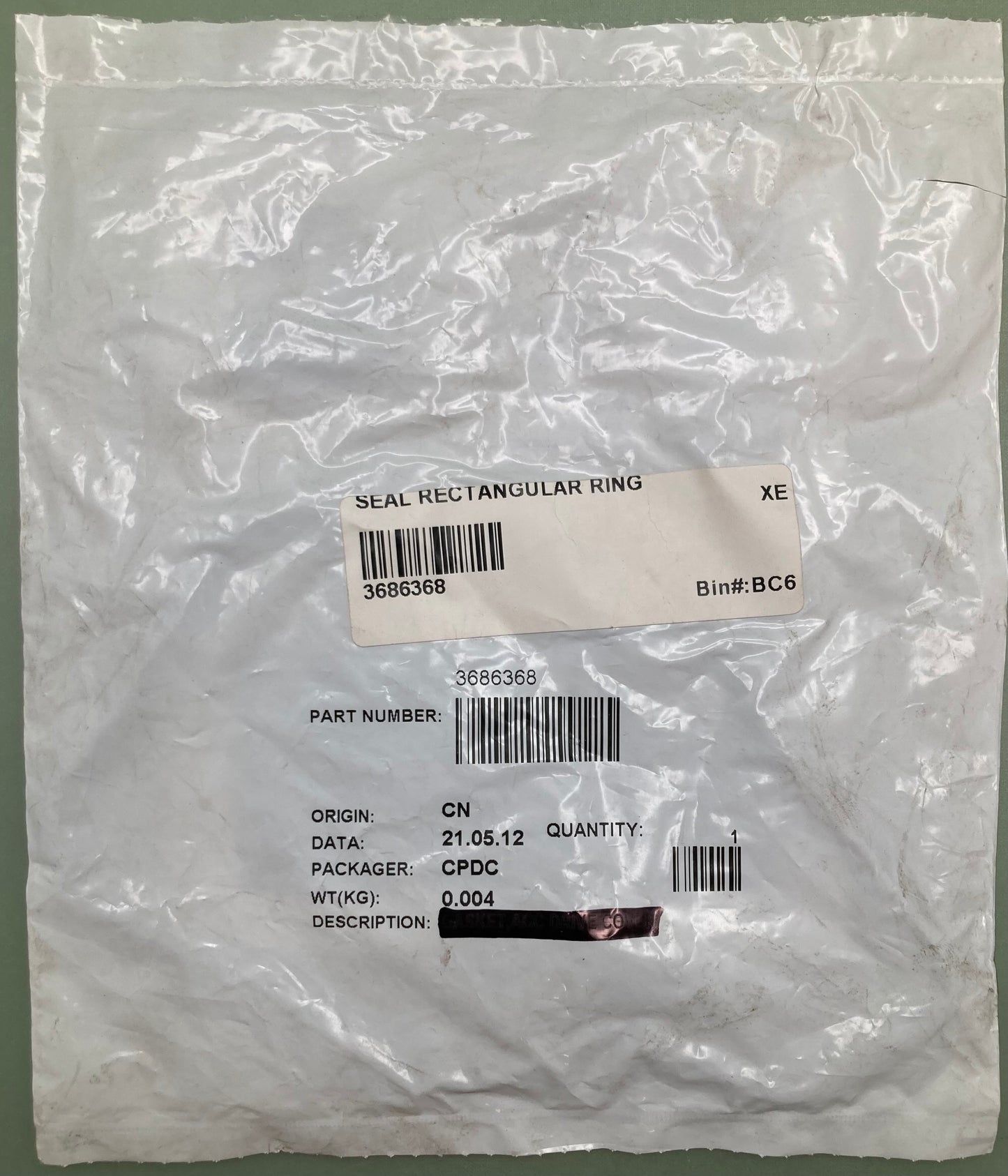 New Genuine Cummins 3686368 Seal, Rectangle Ring