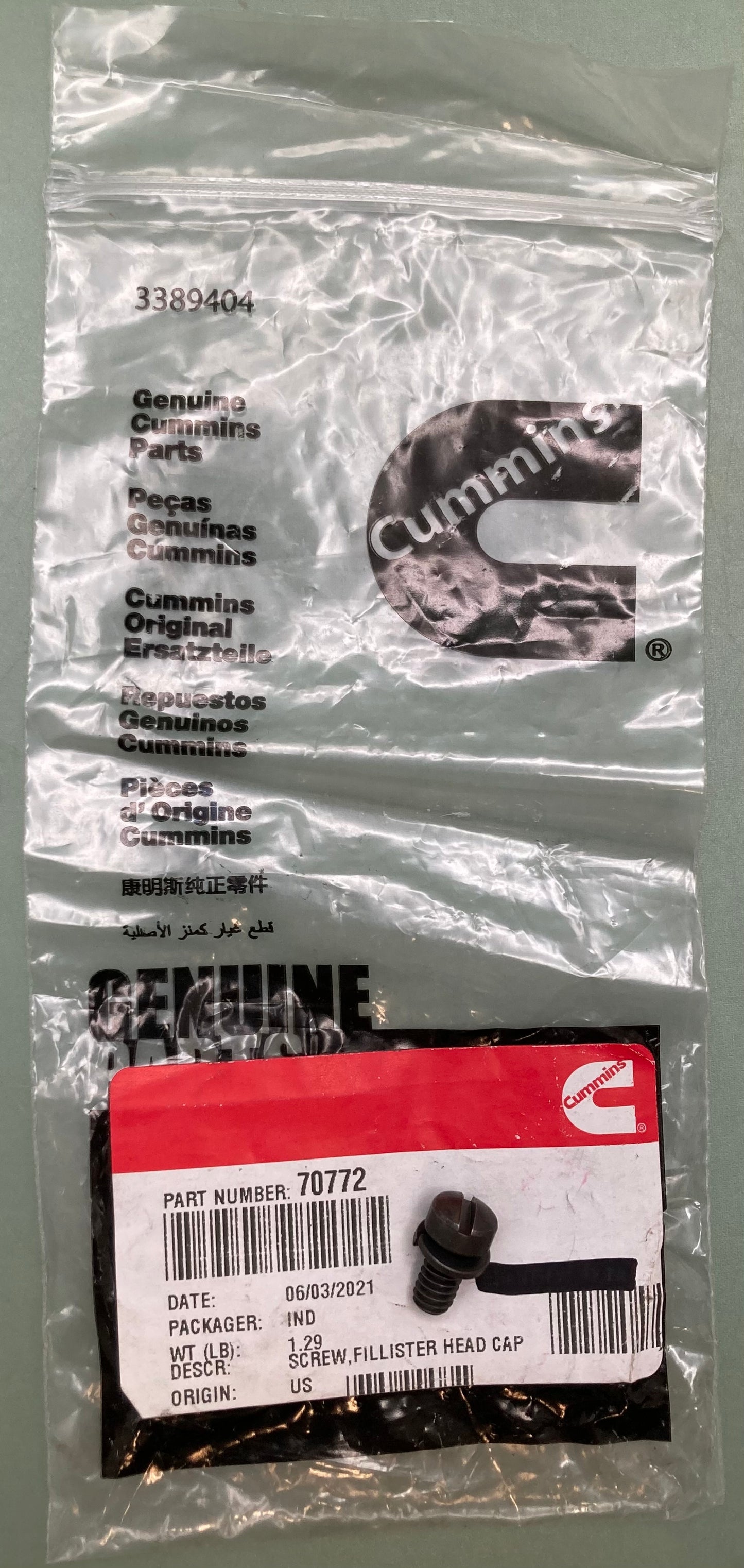 QTY 4 New Genuine Cummins 70772 Screw, Fillister Head Cap