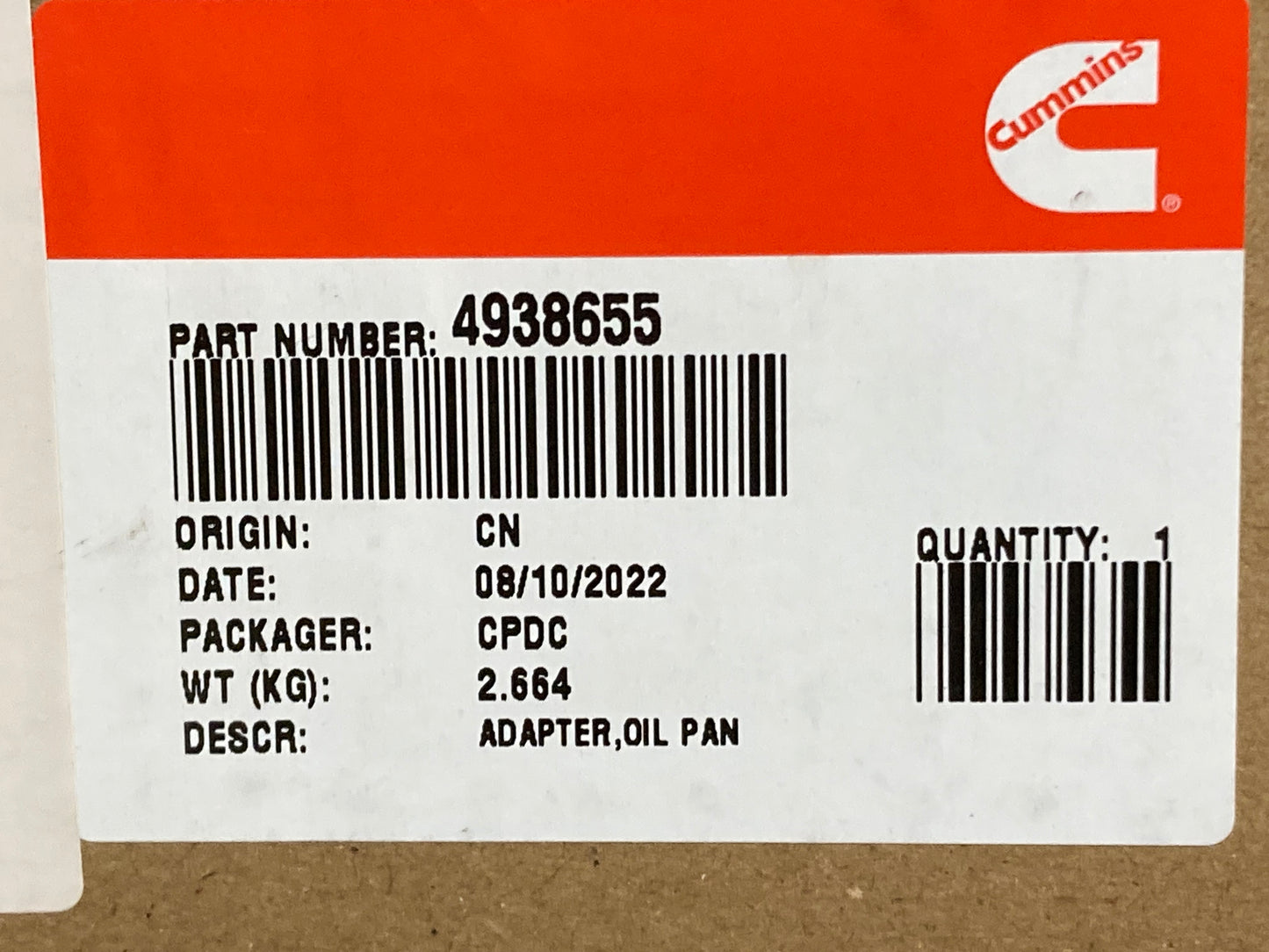 New Genuine Cummins 4938655 Oil Pan Adapter