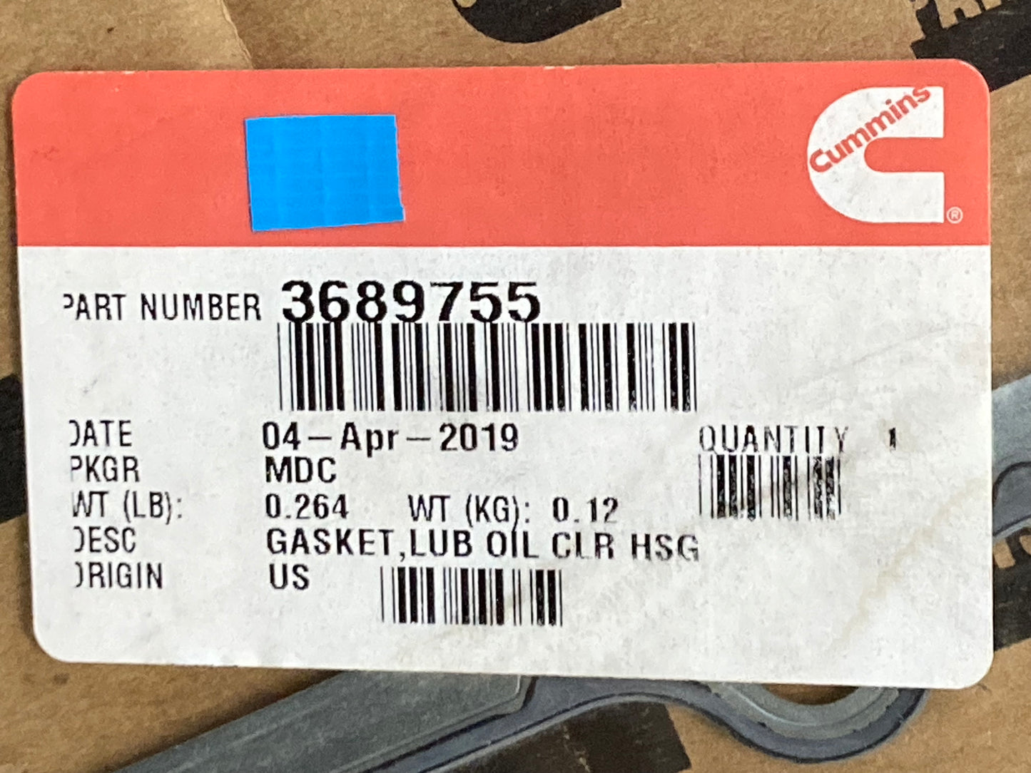 New Genuine Cummins 3689755 Lubricating Oil Cooler Housing Gasket
