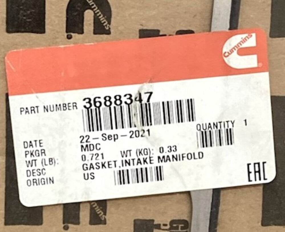 Cummins 3688347 Intake Manifold Gasket New Genuine