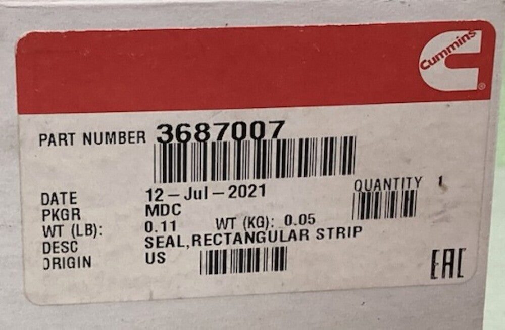 Cummins 3687007 Rectangular Strip Seal New Genuine