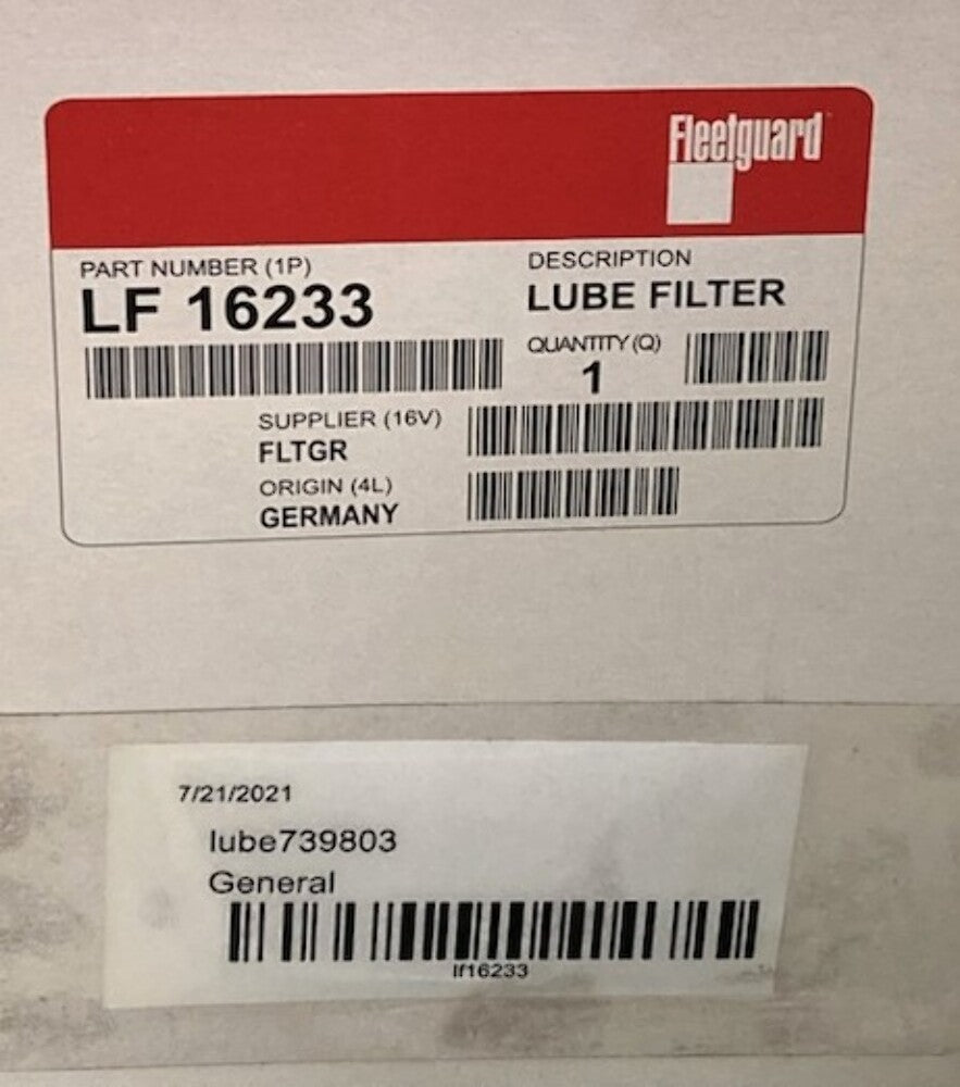 Fleetguard LF16233 Lube Filter New Genuine