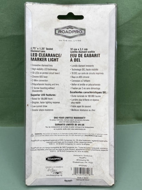 RoadPro RP1370AD LED Clearance/Marker Light 4.75"x1.25" New Genuine