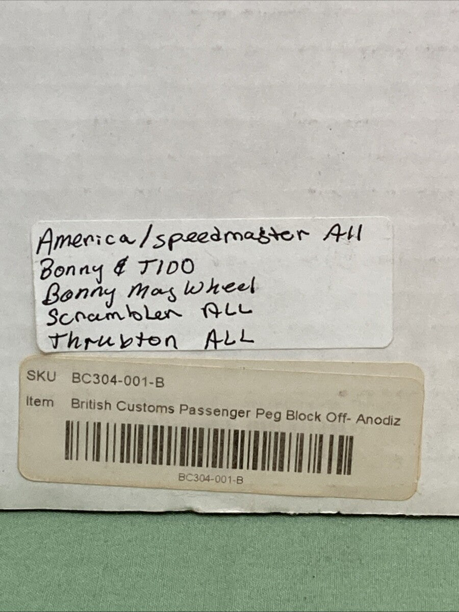 NEW GENUINE BRITISH CUSTOMS BC304-001-B PASSENGER PEG BLOCK OFF - ANODIZ