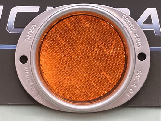 New Genuine Grote 40193 Armored Reflector Round, Amber, 4 11/16 in Overall Lg, 3