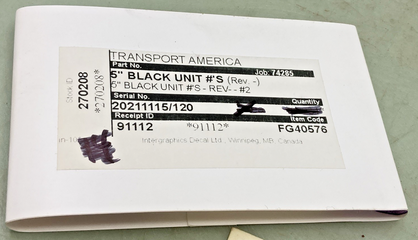 Qty 5 New Genuine Transport America FG40576 5" Black Vinyl Number 2