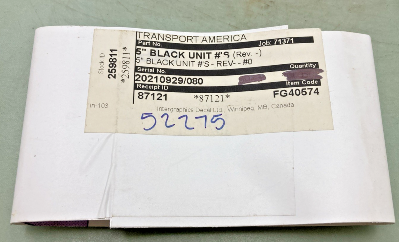 Qty 5 New Genuine Transport America FG40574 5" Black Vinyl Number 0