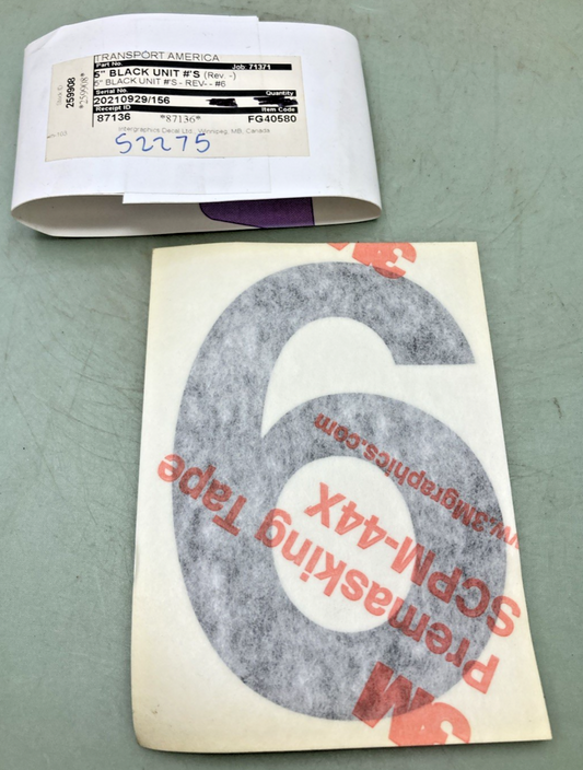Qty 5 New Genuine Transport America FG40580 5" Black Vinyl Number 6