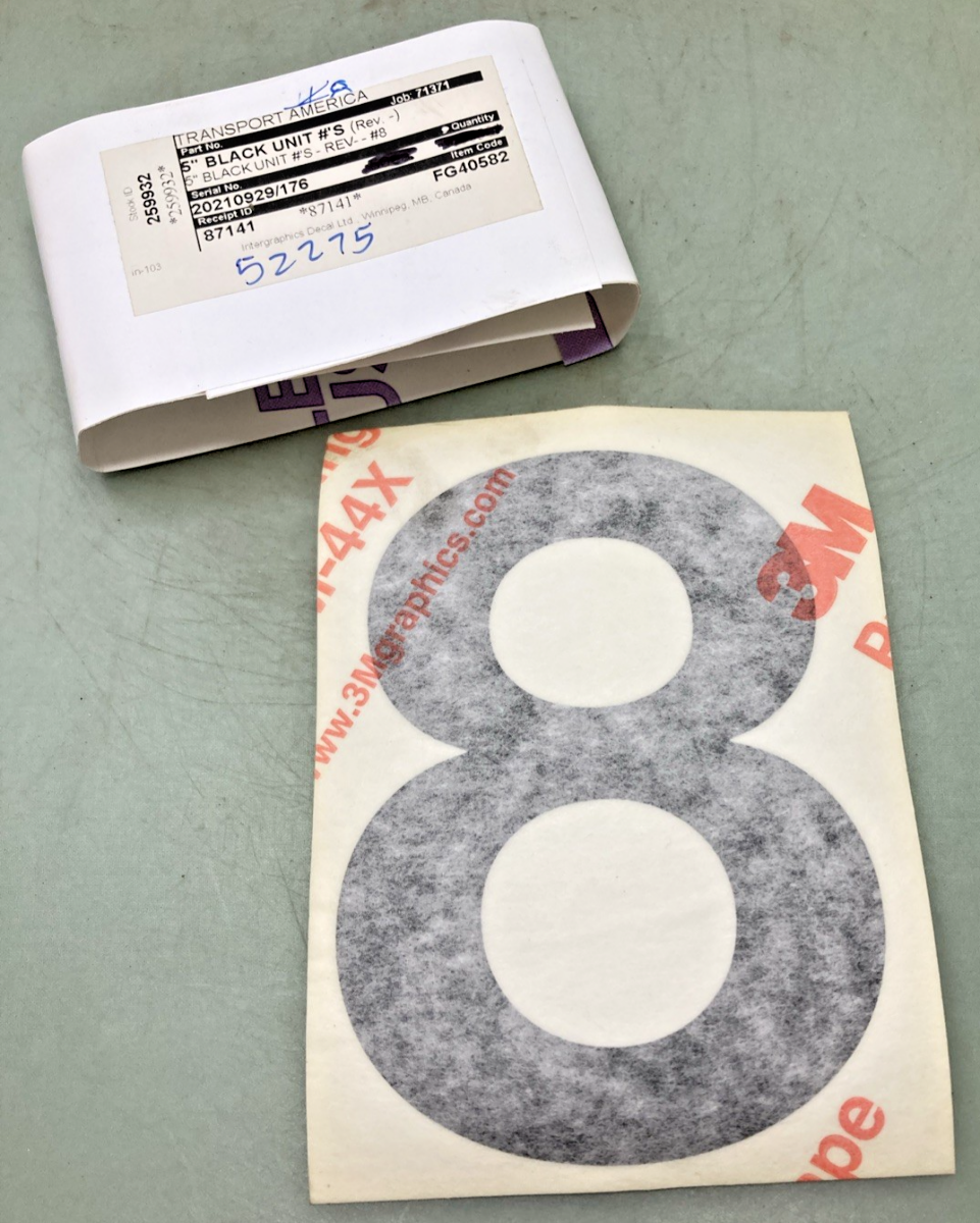 Qty 5 New Genuine Transport America FG40582 5" Black Vinyl Number 8