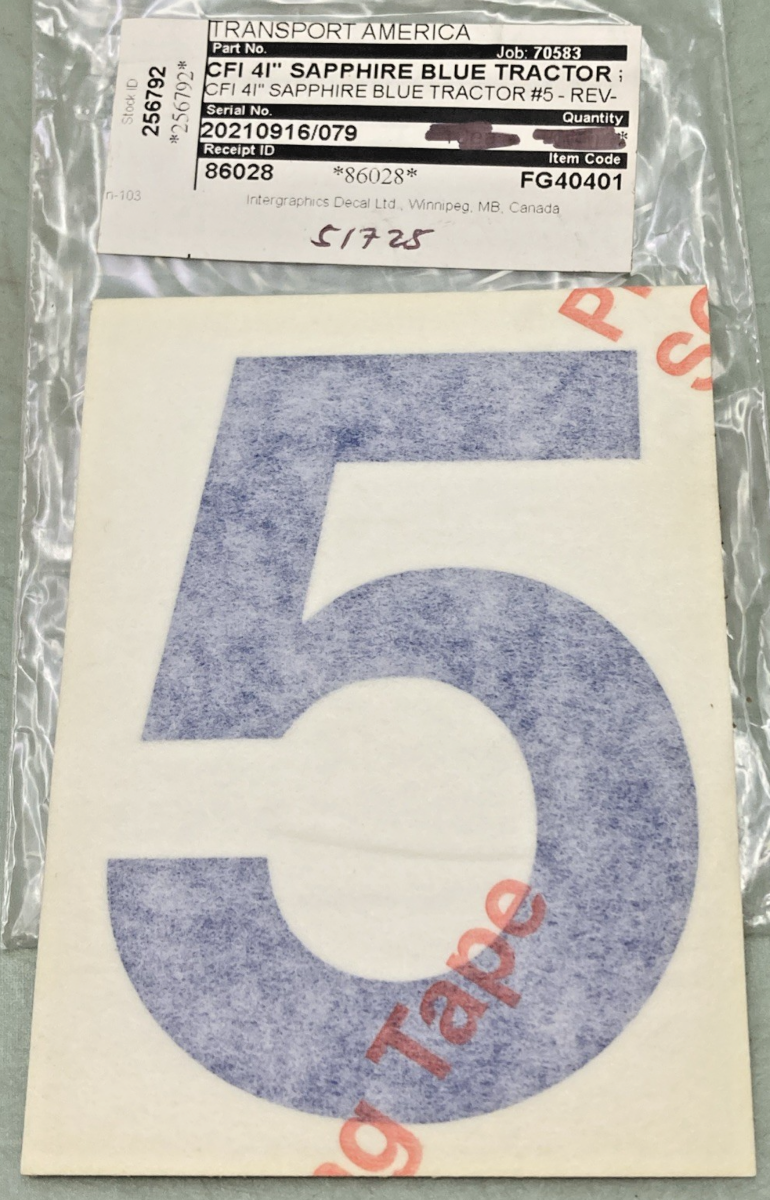 Qty 5 New Genuine Transport America FG40401 4" Blue Vinyl Number 5