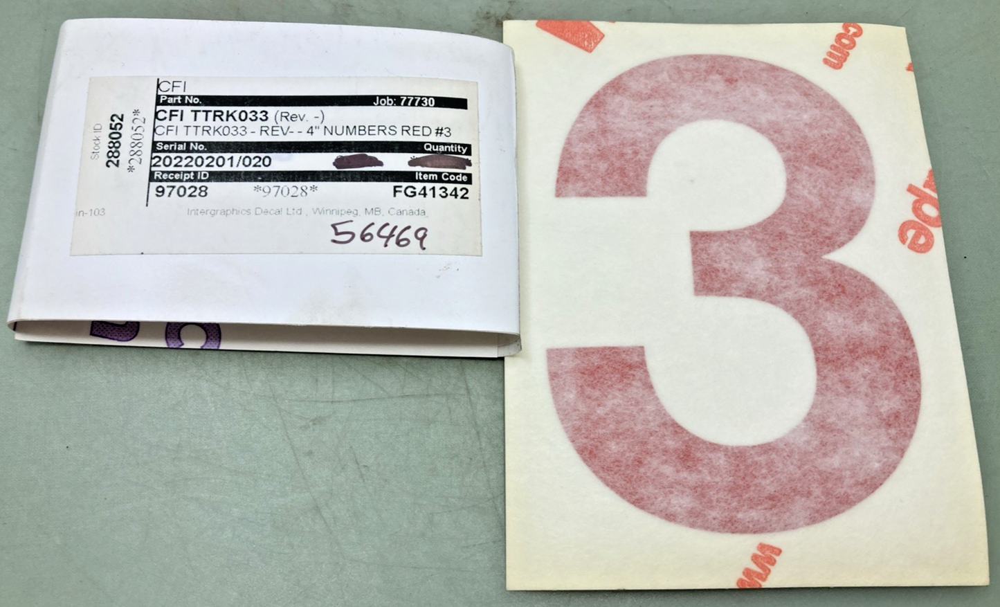 Qty 5 New Genuine Transport America FG41342 4" Red Vinyl Number 3