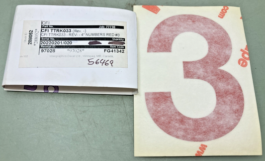 Qty 5 New Genuine Transport America FG41342 4" Red Vinyl Number 3