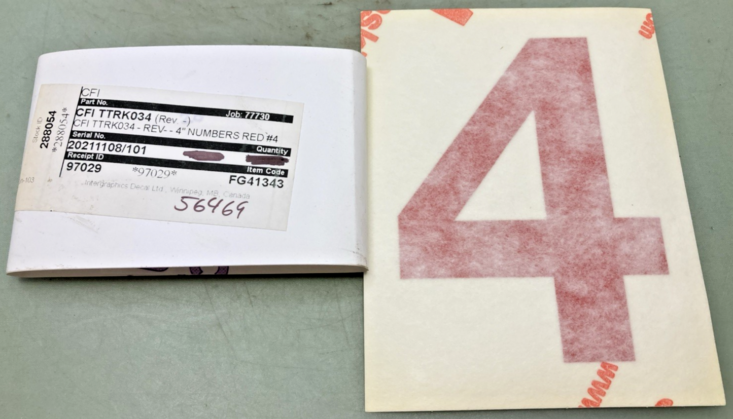 Qty 5 New Genuine Transport America FG41343 4" Red Vinyl Number 4