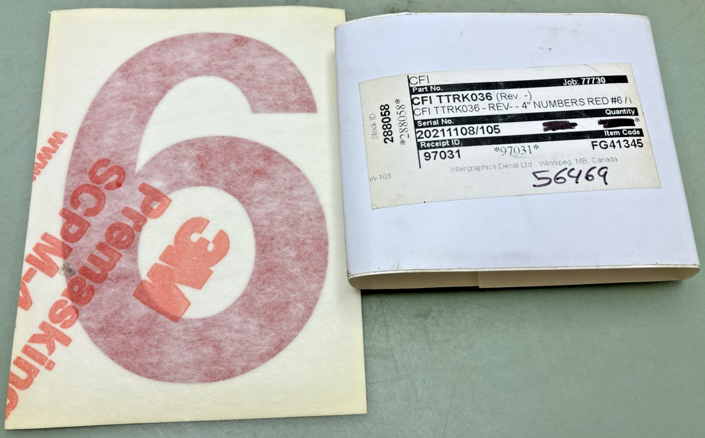 Qty 5 New Genuine Transport America FG41345 4" Red Vinyl Number 6