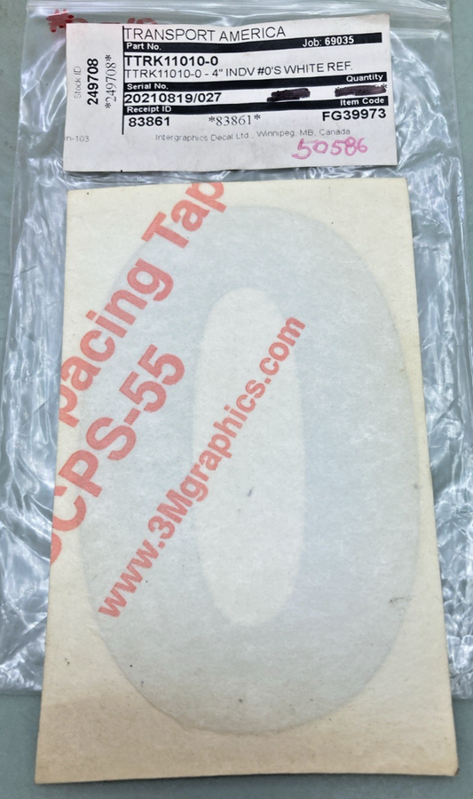 Qty 5 New Genuine Transport America FG39973 4" Silver Vinyl Number 0