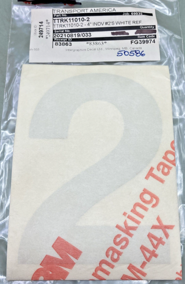 Qty 5 New Genuine Transport America FG39974 4" Silver Vinyl Number 2