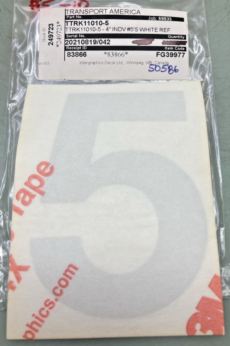 Qty 5 New Genuine Transport America FG39977 4" Silver Vinyl Number 5