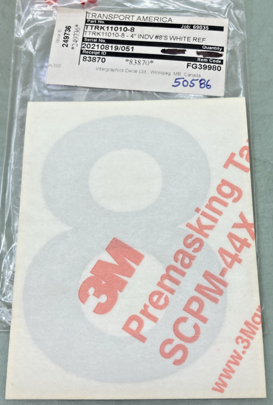 Qty 5 New Genuine Transport America FG39980 4" Silver Vinyl Number 8