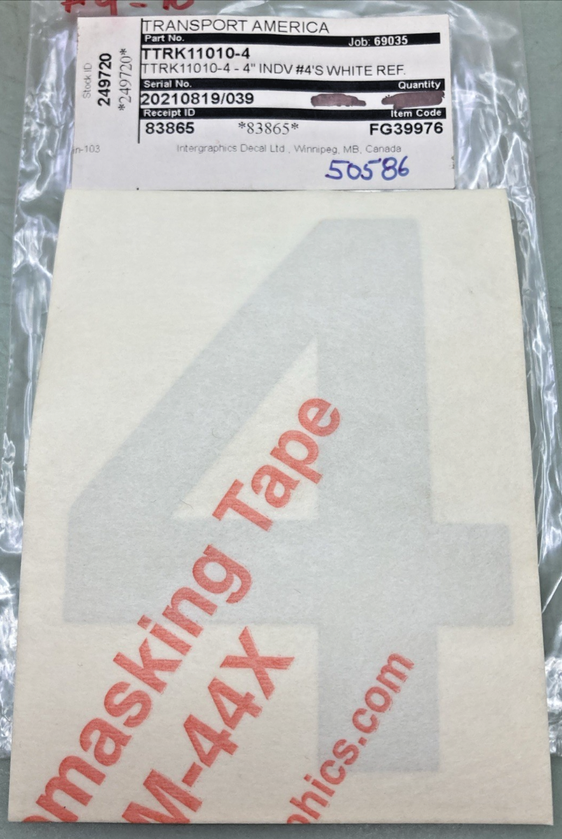 Qty 4 New Genuine Transport America FG39976 4" Silver Vinyl Number 4