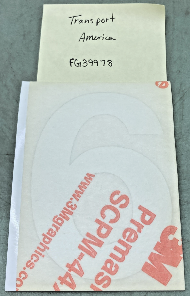 Qty 5 New Replaces Transport America FG39978 4" White Vinyl Number 6