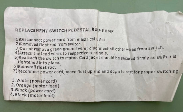 Pro-Plumber 144689 Pedestal Pump Switch New Genuine