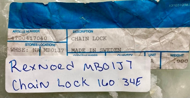 Rexnord MBO1J7 Chain Lock 160 / 34E  New Replaces