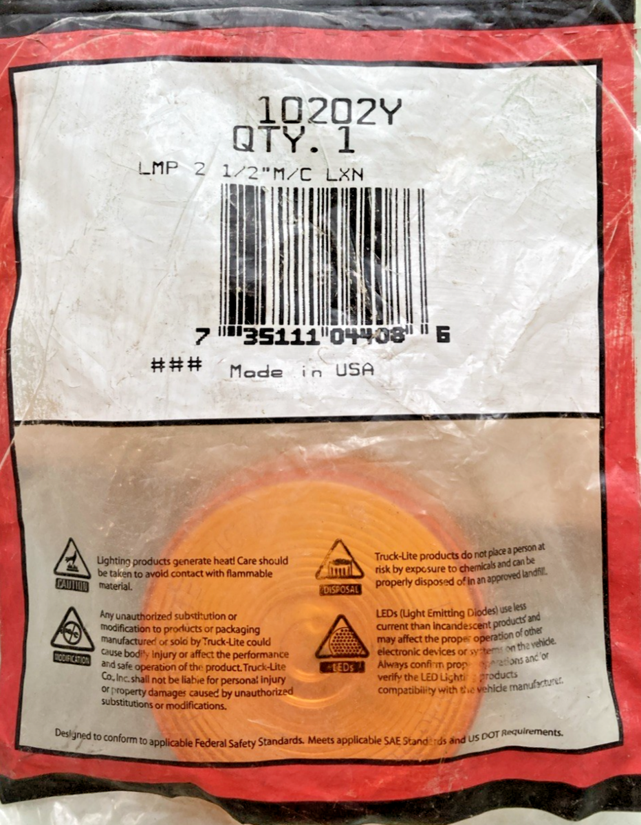 Qty 2 New Genuine Truck-Lite 10202Y 10 Series, Incandescent, Yellow Round Light