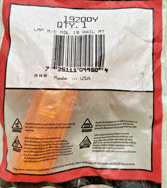 Qty 2 Genuine Truck-Lite 19200Y 19 Series, Base Mount, Incandescent Yellow Light