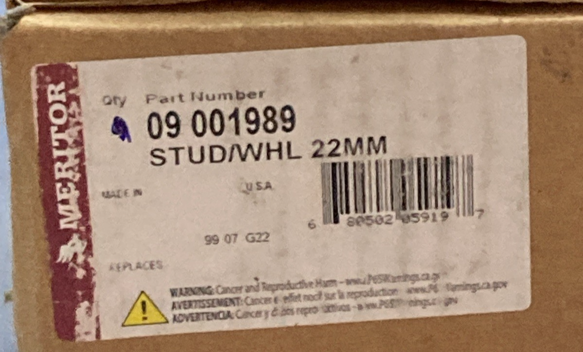 Qty 4 New Genuine Meritor 09 001989 International Wheel Studs 22MM