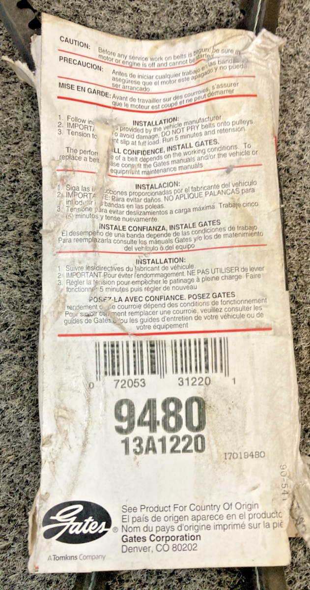 New Genuine Gates 9480 13A1220 Green Stripe XL High Capacity V-Belt