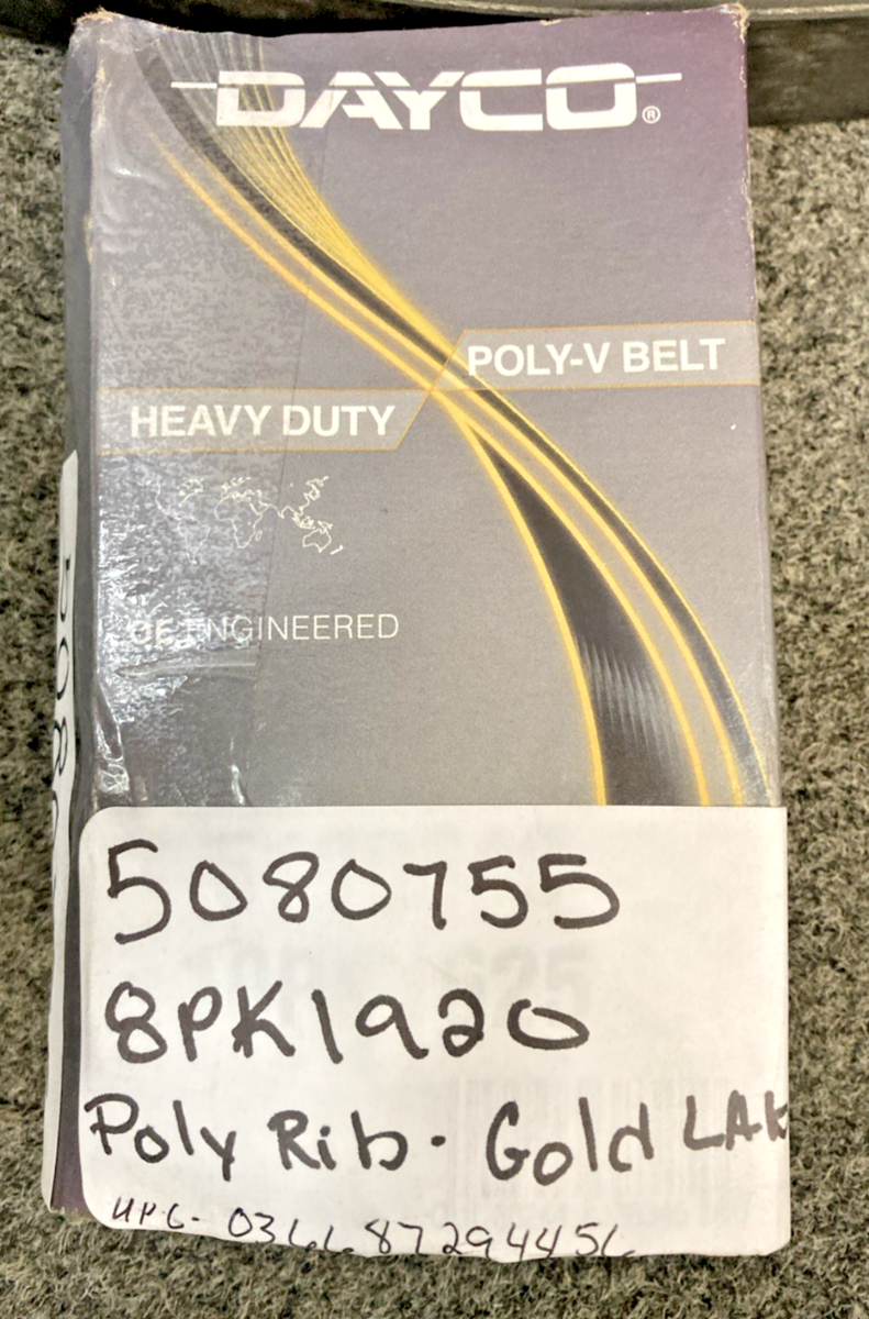 New Genuine Dayco 5080755 8pk1920 Poly Rib Belt, Gold Label