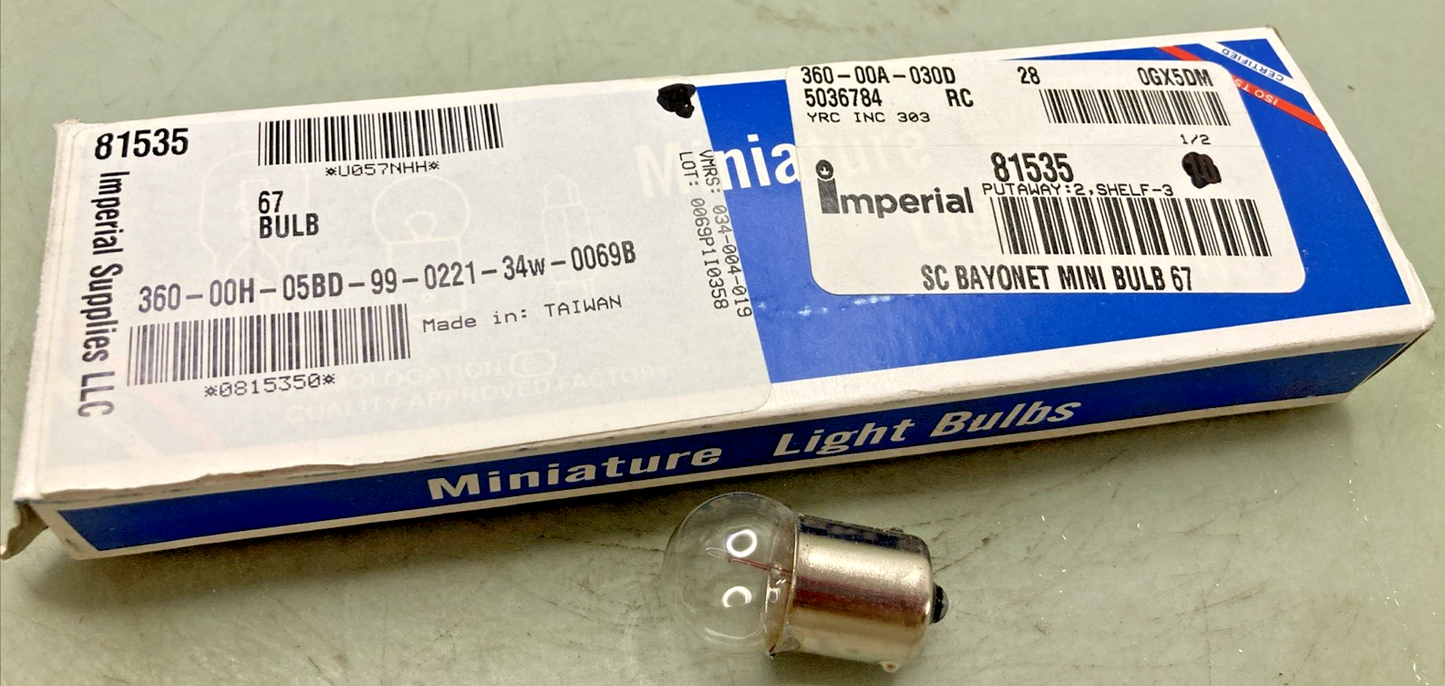 Qty 10 New Genuine Imperial 81535 Mini Bulb Trade Number 67