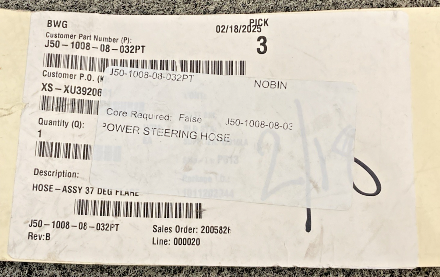 New Genuine Paccar J50-1008-08-032PT Power Steering Hose