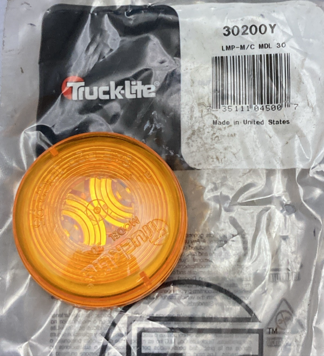 Qty 2 New Genuine Truck-Lite 30200Y Yellow Light Round 2"