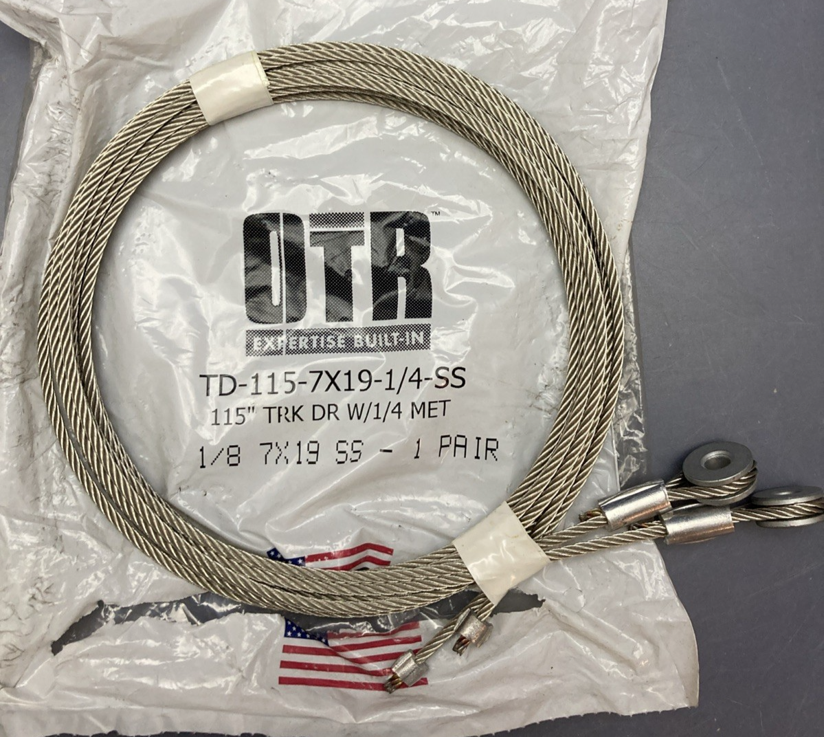 New Genuine OTR TD-115-7X19-1/4-SS Roll Up Door Cable