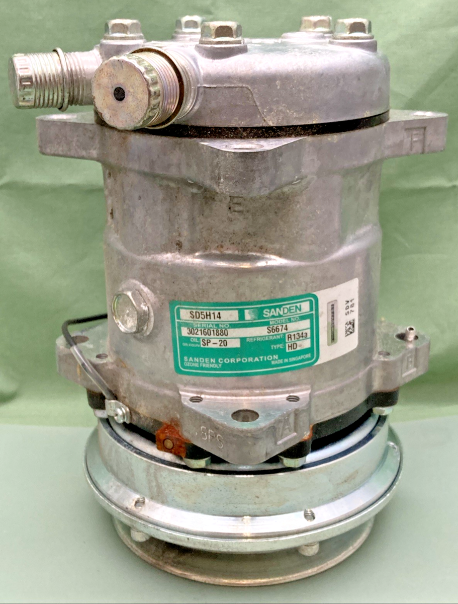 New Genuine Sanden SD5H14 AC Compressor w/ Clutch, S6674