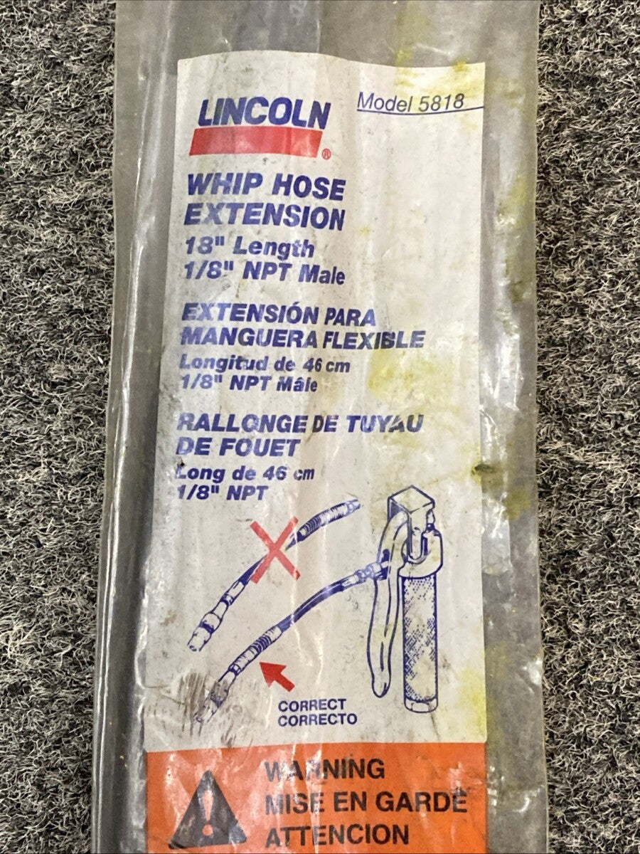 New Genuine Lincoln 5818 Whip Hose Extension , 18" Length, 1/8" NPT Male