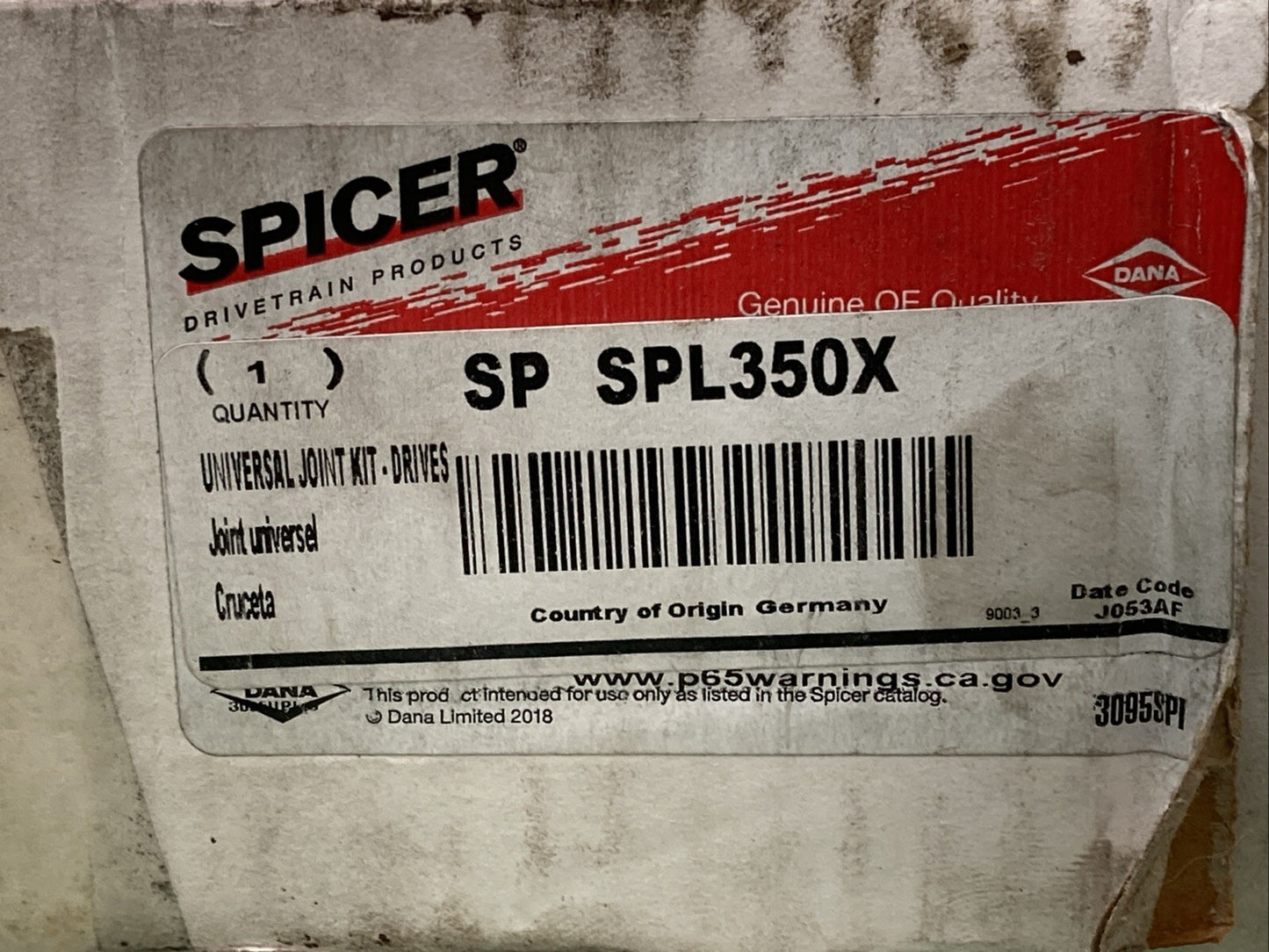 New Genuine Spicer SPL350X Greaseable Universal Joint