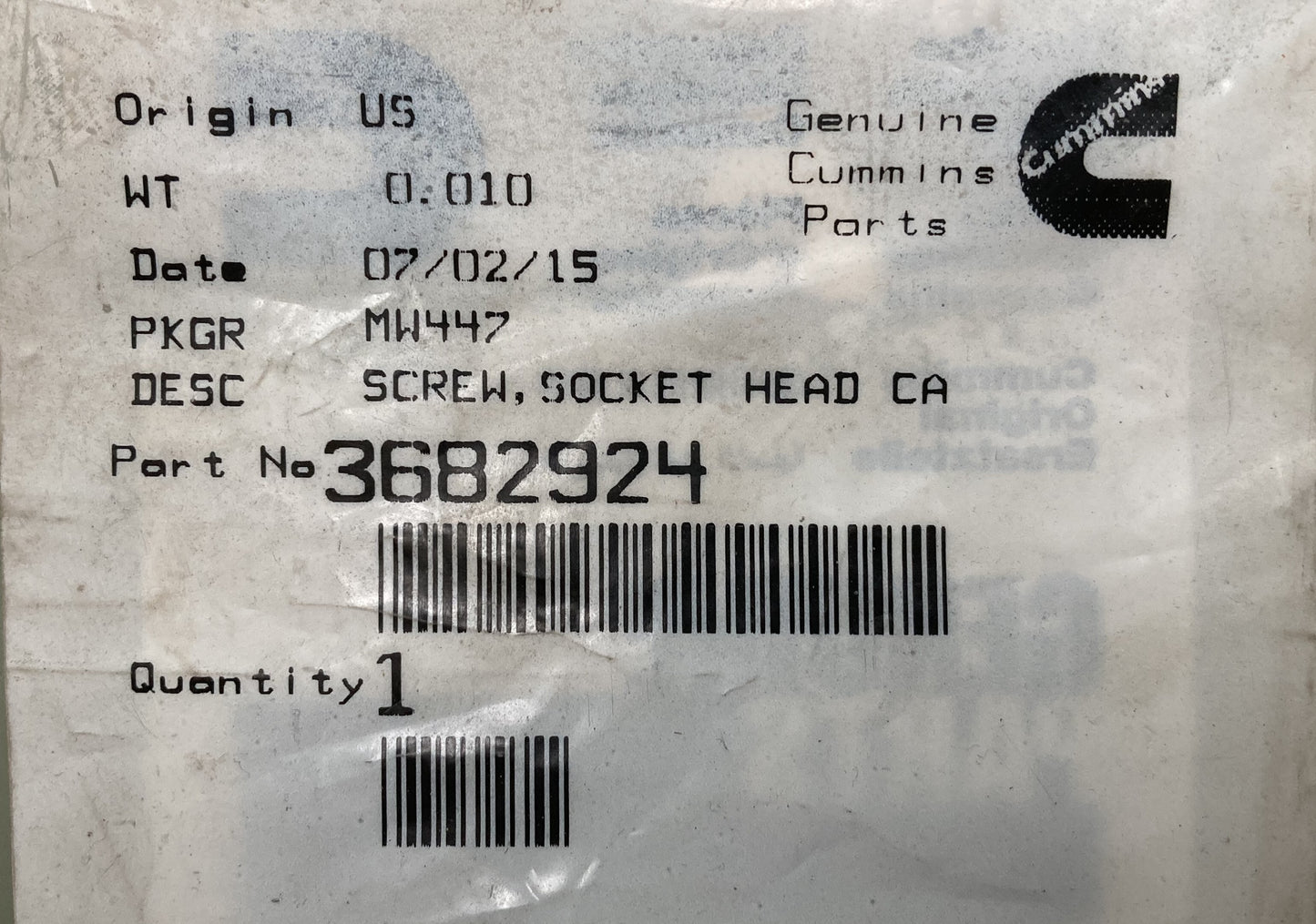 New Genuine Cummins 3682924 Screw, Socket Head